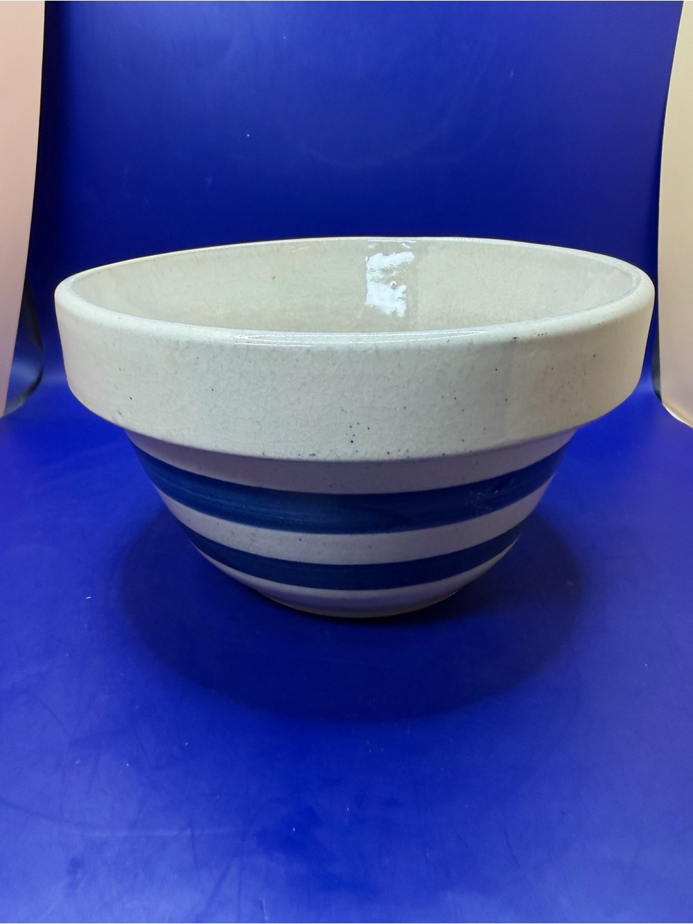 Vintage Robinson Ransbottom 7" Blue Striped Mixing Bowl